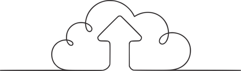 Minimalist cloud upload symbol line art arrow technology