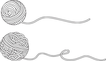 Minimalist line art yarn balls with flowing strands thread wool