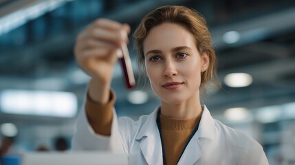 Technician manipulating AR interface to analyze multiple blood samples simultaneously, showing concentration and intrigue, symbolizing futuristic lab efficiency, digital diagnostics, and emotional