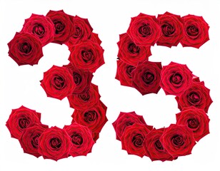 Floral Number 35 - Red Roses Forming the Number Thirty-Five.