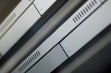 Rack server in mount case, router, network internet fiber hard drive modern case ai quantum computer