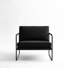 Modern Black Armchair with Thin Metal Frame and White Background Keywords: armchair, chair, furniture, modern, contemporary, black, upholstery