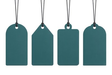 Teal Price Tags with Strings Isolated on White Background