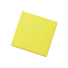 Vibrant bright yellow square sticky note, blank with crisp edges, uncreased, precisely placed diagonally on minimalist textured white background with copy space. Concept for new ideas