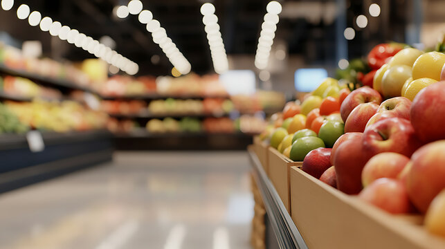 A vibrant display of fresh produce at the local supermarket, offering a variety of colorful and nutritious fruits and vegetables for health-conscious shoppers.