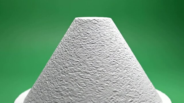 Textured grey cone shape against vibrant green background abstract geometric form close up macro detail industrial material science concept