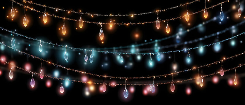Christmas lights on a transparent background. Christmas light PNG. Set of Christmas glowing garlands. For advertising invitations, web banners, postcards. Vector. Christmas decoration, LED lam - Powered by Adobe