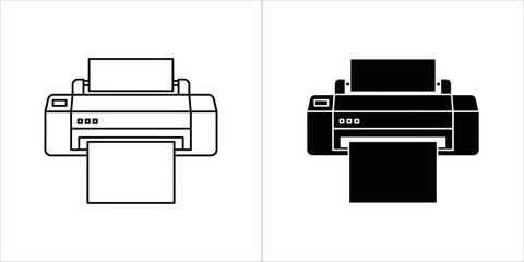 Printer vector icon in black and white, a simple design