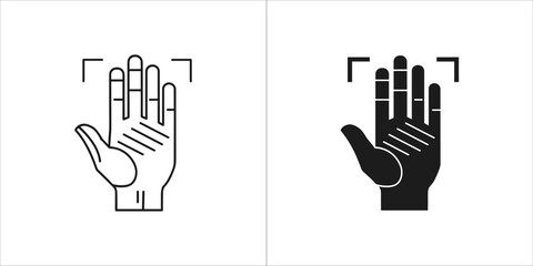 Hand scan icon set, featuring biometric identification and security