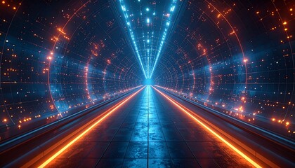 Fototapeta premium Abstract digital tunnel with glowing lights