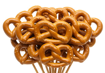 Crispy pretzels stacked attractively on sticks for snacking