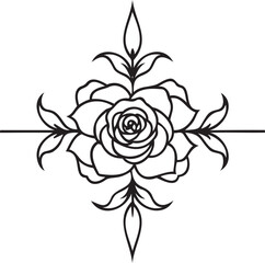 Floral Divider with Central Rose Vector – Decorative Floral Element