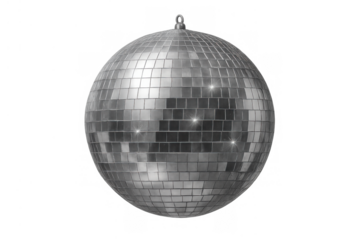 Disco ball reflecting light, creating festive atmosphere for parties, celebrations, and nightlife events, on transparent background