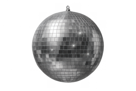 Disco ball reflecting light, creating festive atmosphere for parties, celebrations, and nightlife events, on transparent background