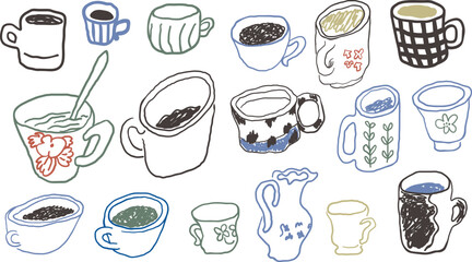 cups set in hand drawn style in vector. Element for design advertisement mail posts poster print postcard banner decor backgrounds
