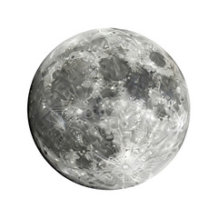 Detailed full moon, perfectly spherical, grey tones of craters & maria, isolated on transparent background, studio lighting, ultra-realistic UHD photograph. Concept of isolated cosmic beauty