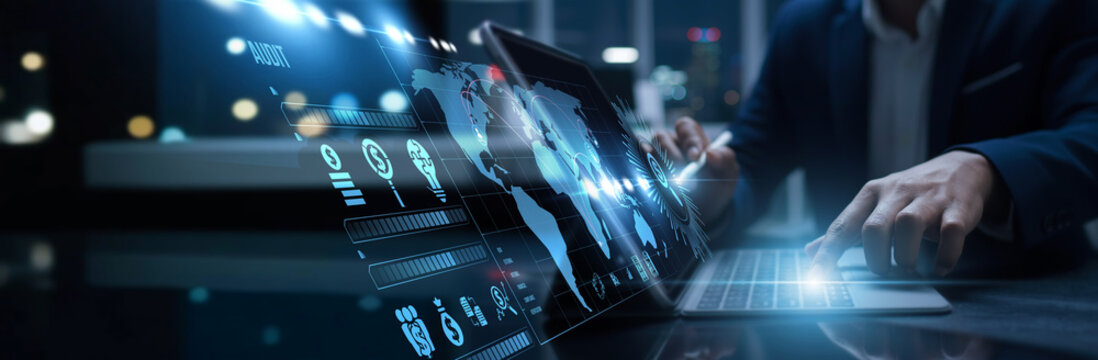 Auditors connected for digital audit access compliance verification. Financial transparency, data accuracy, process validation, and governance improvement reporting. - Powered by Adobe