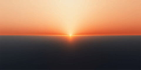 Vibrant orange and yellow sunset over a dark calm ocean horizon with sun rays