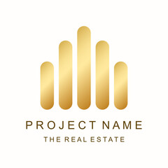 Gradient gold real estate or house logo on isolate background, prefabricated house icon.