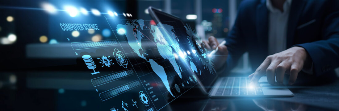 Scientists connected to the digital computer science access innovation hub. Algorithm design, system architecture, coding intelligence, and technological advancement field.