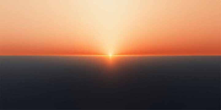 Vibrant orange and yellow sunset over a dark calm ocean horizon with sun rays