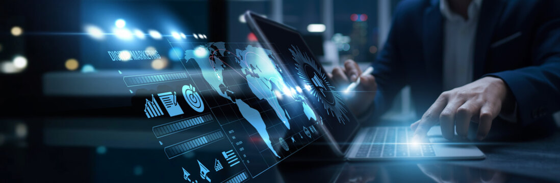 Strategists connected to the digital marketing access analytics dashboard. Social engagement, ad optimization, conversion growth, and brand visibility enhancement performance. - Powered by Adobe