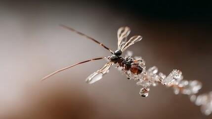 Macro Shot of Insect Covered in Dewdrops