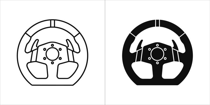 Steering wheel icon in outline and glyph style vector illustration