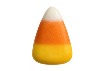 Candy corn depicting a classic sweet halloween treat in orange, yellow, and white colors with transparent background