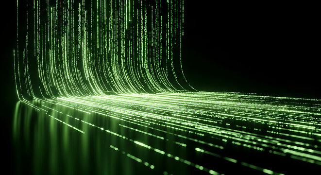 Green Light Trails Digital Data Flow Technology Abstract Background