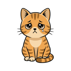 Cute sad orange tabby kitten crying with big eyes