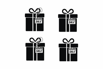 set of Gift box with ribbon and sale label icon silhouette vector illustration 