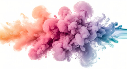 Obraz premium Colorful Smoke Ink Swirl Orange Pink Purple Blue Isolated White