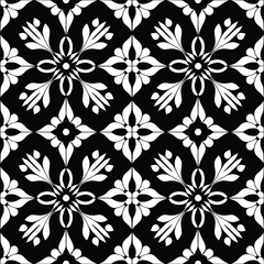 Elegant Black and White Floral Ornament Seamless Vector Pattern Design