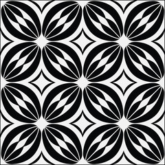 Seamless Abstract Floral Vector Pattern, Black and White Ornamental Geometric Design