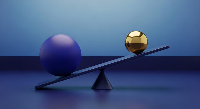 Imbalance Scales Blue Gold Spheres Comparison Value Concept Copy Space