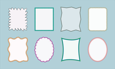 Set of curly hand drawn frames with wavy line edges, doodle borders with white background and curved shapes. Template for invitations, posters, banner, social media decoration.