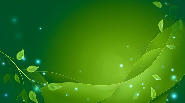 Luminous green abstract nature background vibrant organic shapes glowing particles modern design