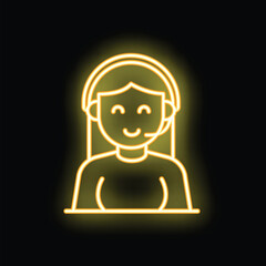Yellow neon sign of a customer service agent smiling with headset on black background