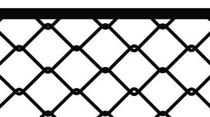 Vector illustration of a seamless chain-link fence pattern. Thick black lines form a diamond mesh against a white background, with a solid black top border. Represents security, barrier, or boundary.