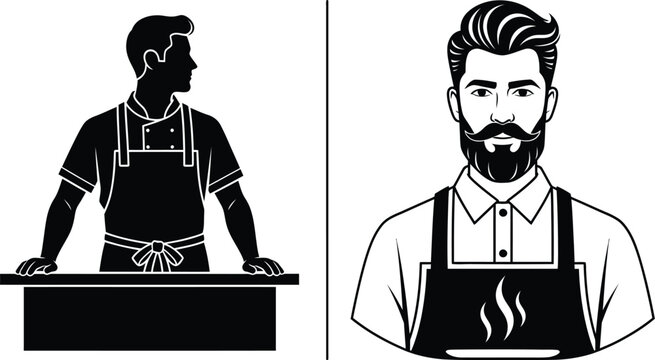 Skilled chef in apron with culinary flair, ready to serve delicious food