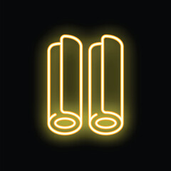 Obraz premium Neon sign illustrating two cinnamon sticks glowing on a black background