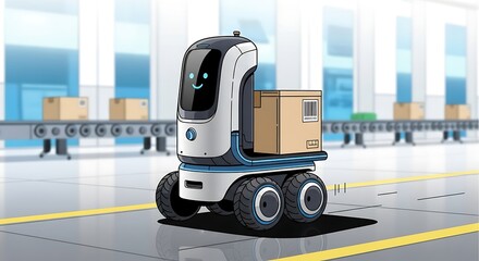 Autonomous Delivery Robot in Warehouse Carrying Box with Conveyor Belt System