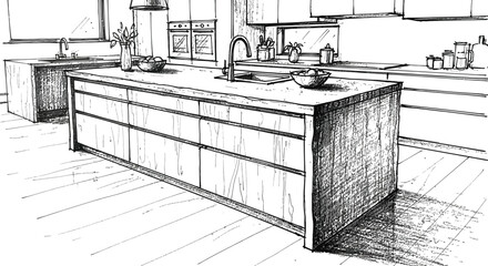 Kitchen island sketch, interior design concept, home improvement