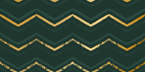 Dark green Christmas pattern, zigzag stripes seamless vector background. Abstract chevron lines, striped green lines print