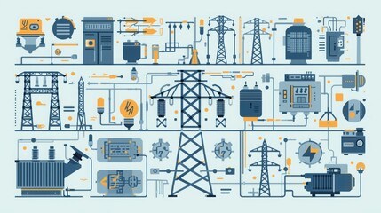 Obraz premium Electrical grid schematic showcasing power generation and distribution systems