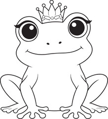 Coloring book page for kids. Frog princess Sketch outline . Childrens education. Vector illustration