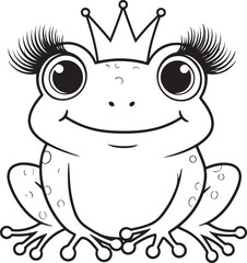 Coloring book page for kids. Frog princess Sketch outline . Childrens education. Vector illustration