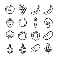 Black and white fruit and vegetable seamless vector pattern design