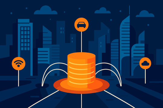 Captions vector cityscape text marks central illustration smart icon typography letters any